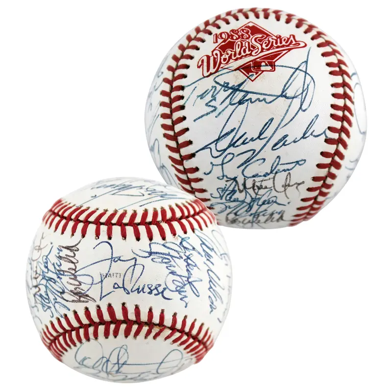 1988 Athletics (28) LaRussa, McGwire Henderson WS Logo Oml Baseball BAS #AB77649