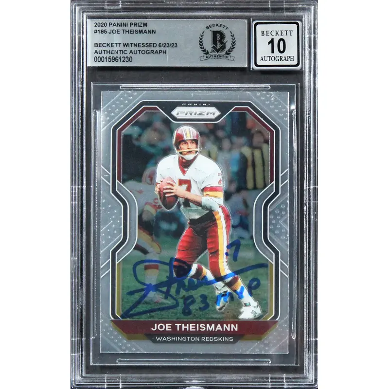 Commanders Joe Theismann Signed 2020 Panini Prizm #185 Card Auto 10! BAS Slabbed