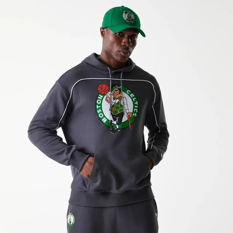 Boston Celtics NBA Piping Dark Grey Oversized Pullover Hoodie