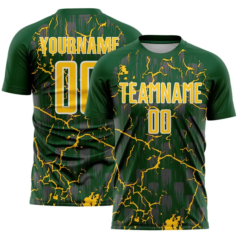 Custom Green Yellow-White Lightning Sublimation Soccer Uniform Jersey