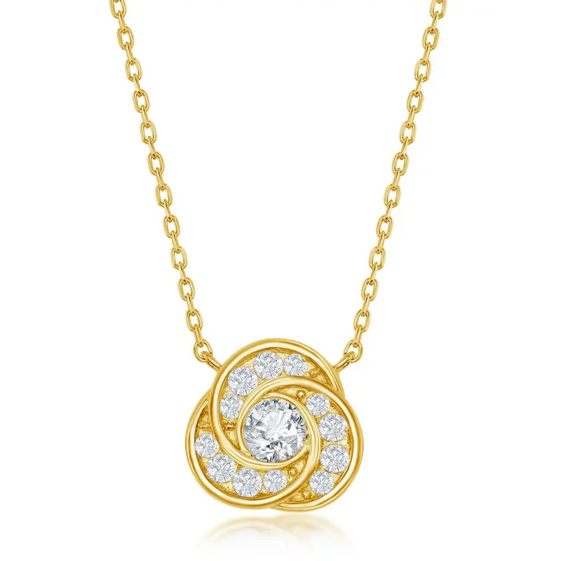Sterling Silver, Love Knot CZ Necklace - Gold Plated