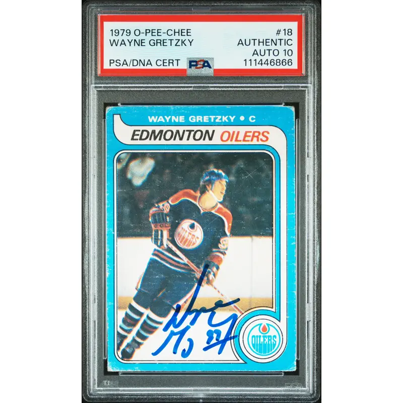 Oilers Wayne Gretzky Signed 1979 O-Pee-Chee #18 Rookie Card Auto 10! PSA Slab 1