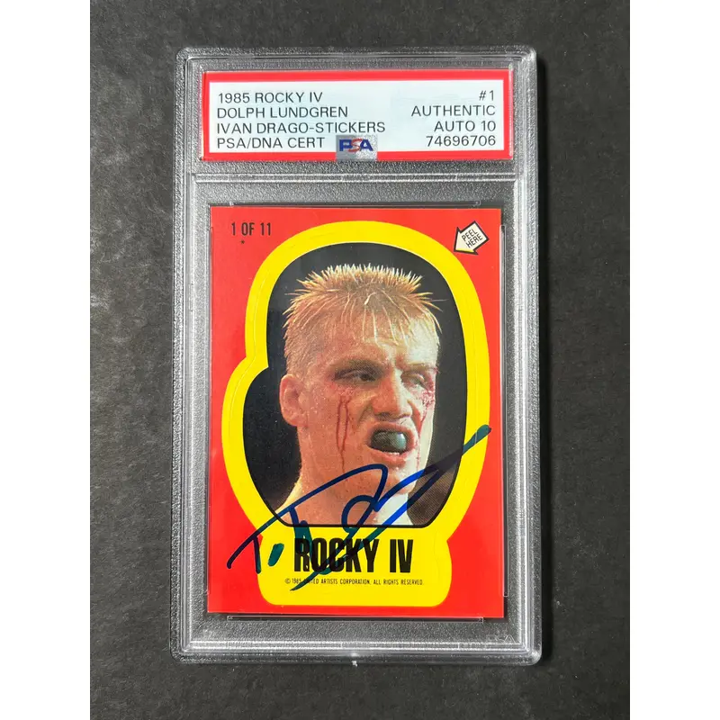 1985 Rocky IV #1 Signed Stickers Dolph Lundgren Ivan Drago Stickers PSA Auto 10