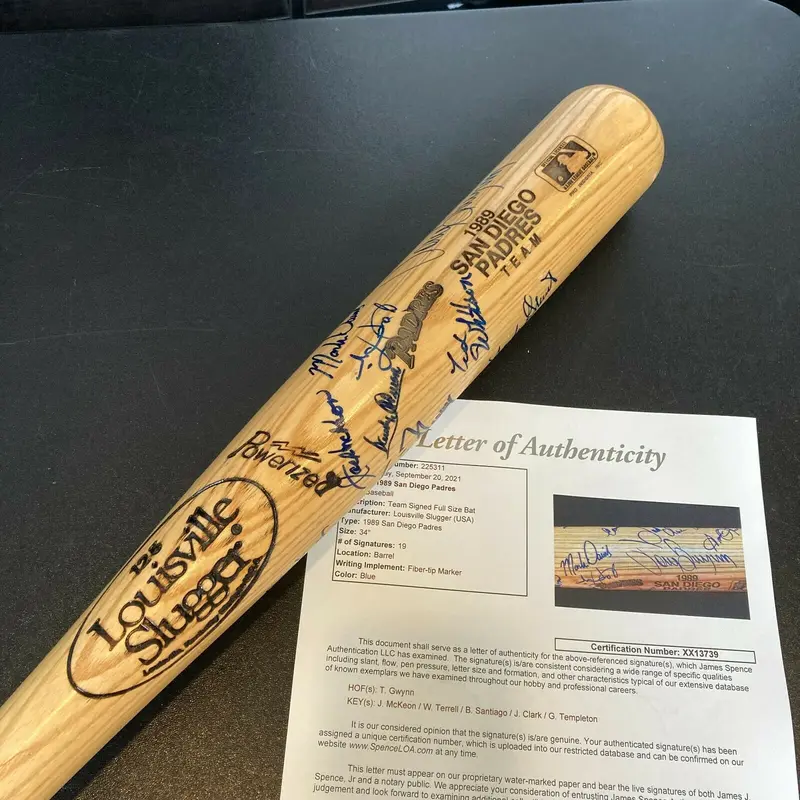 1989 San Diego Padres Team Signed Baseball Bat With Tony Gwynn JSA COA