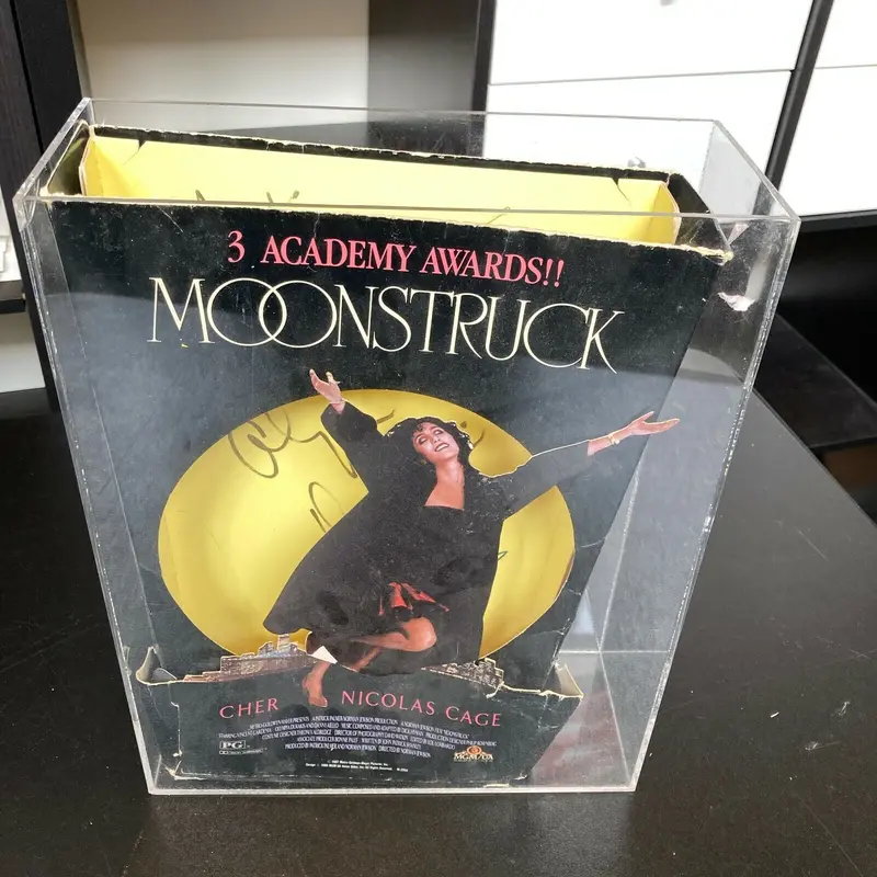 Cher & Nicolas Cage Moonstruck Cast Signed Original Advertising Display JSA COA