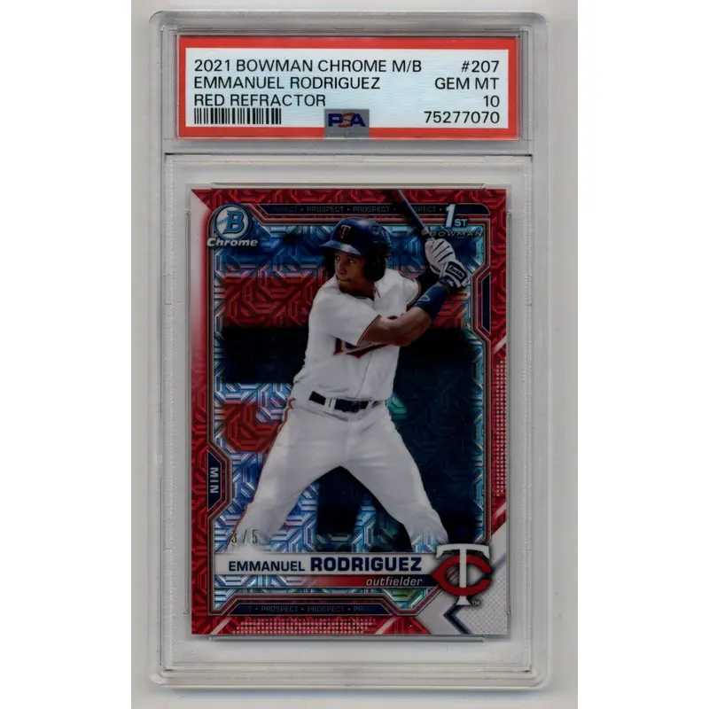 Emmanuel Rodriguez 2021 Bowman Chrome Mega Box Red Refractor 3/5 PSA 10 Gem Mint