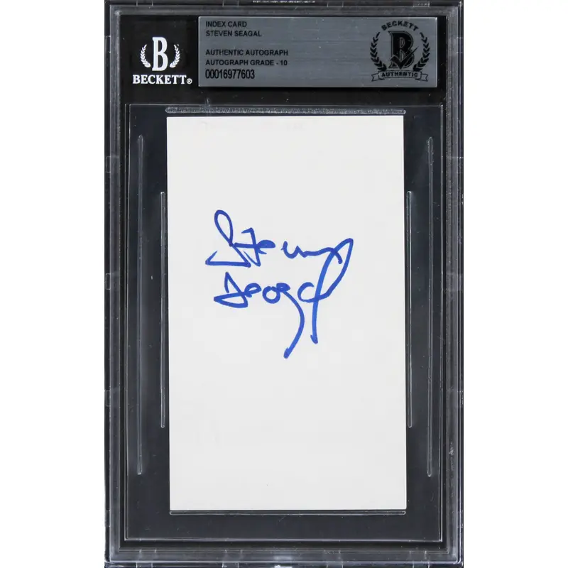 Steven Seagal Under Siege Signed 3x5 Index Card Auto Graded 10! BAS Slabbed