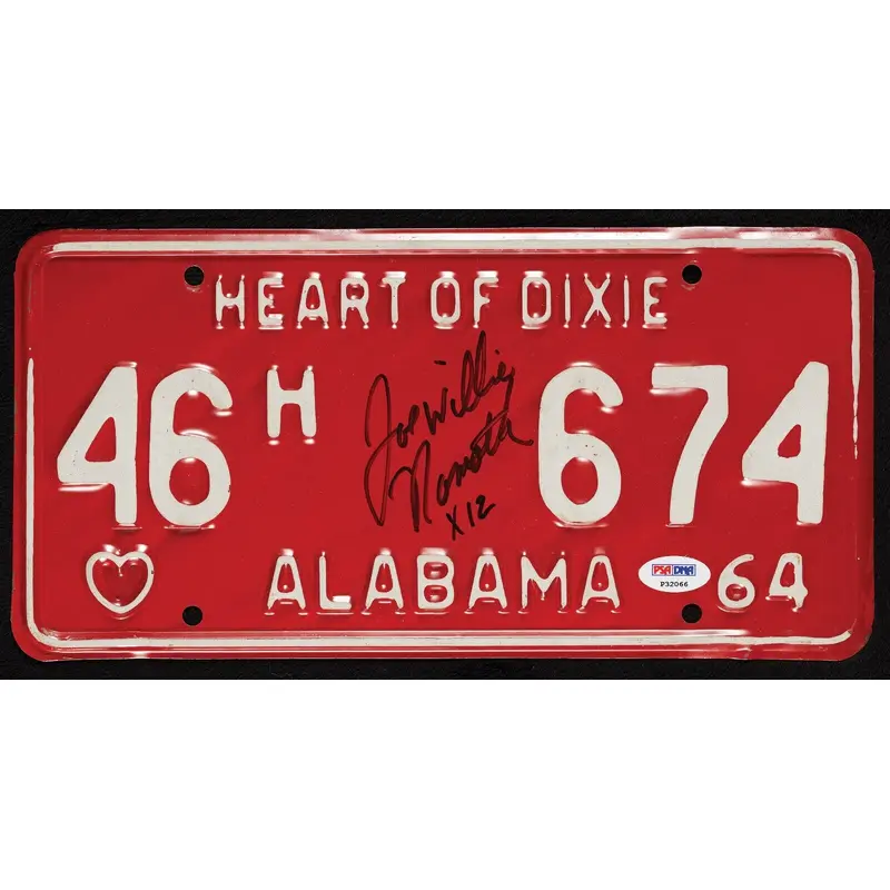 Joe Namath Full-Name Signed Alabama License Plate PSA DNA COA