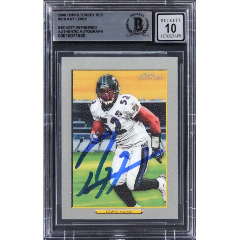 Ravens Ray Lewis Signed 2006 Topps Turkey Red #310 Card Auto Gem 10! BAS Slabbed
