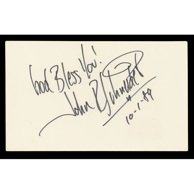 John Schneider "God Bless You!" Authentic Signed 3x5 Index Card BAS #BL96761