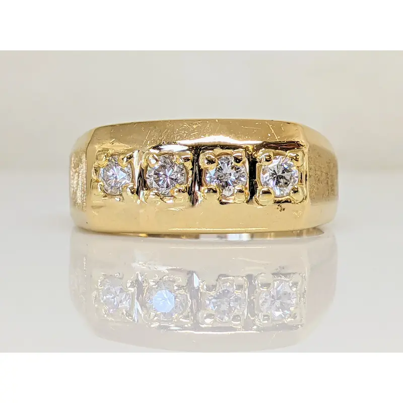 14K .48 CARAT TOTAL WEIGHT DIAMOND ROUND (4) PRONG SET ESTATE BAND 7.6 GRAMS