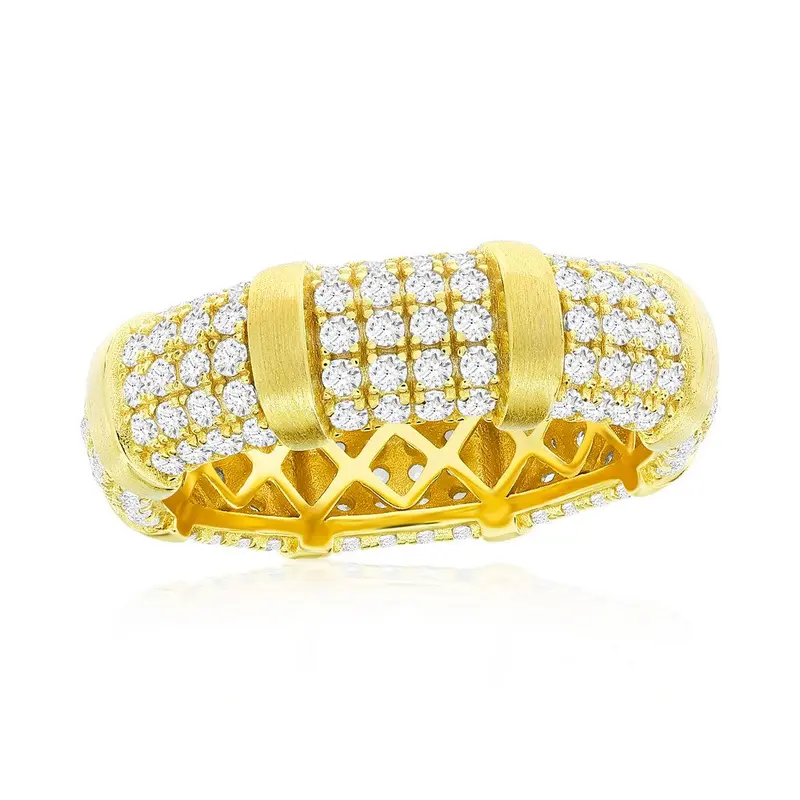 Sterling Silver Micro Pave CZ & Matte Eternity Ring - Gold Plated