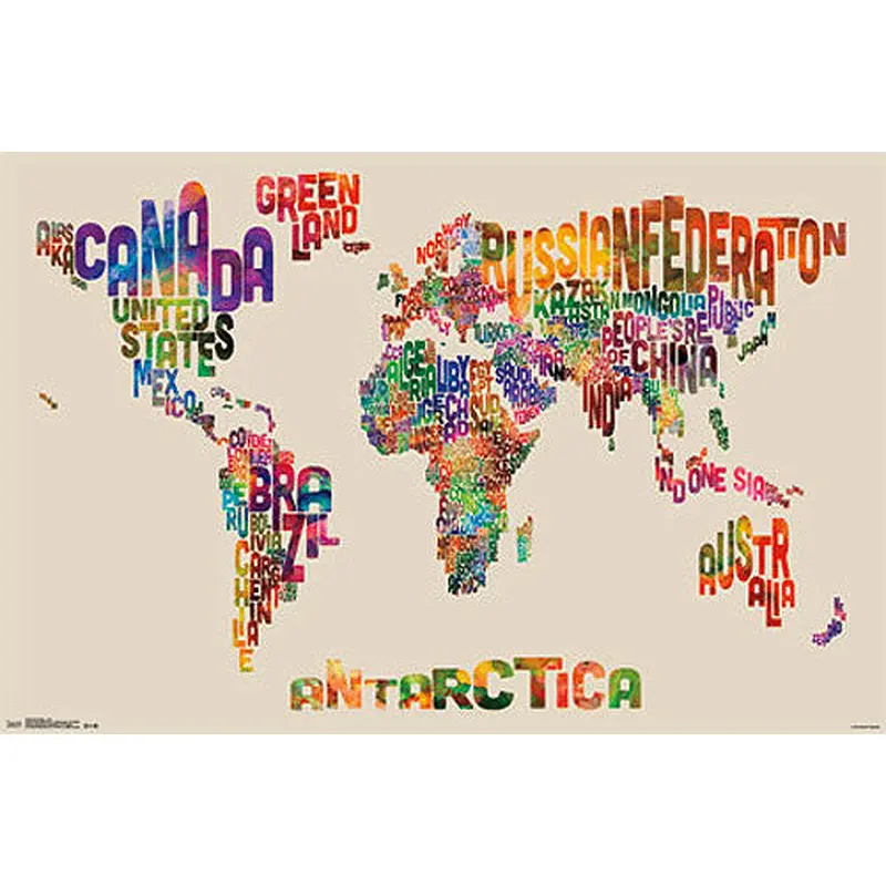 Map of the World Typography Text Map Poster by Michael Tompsett - Trends