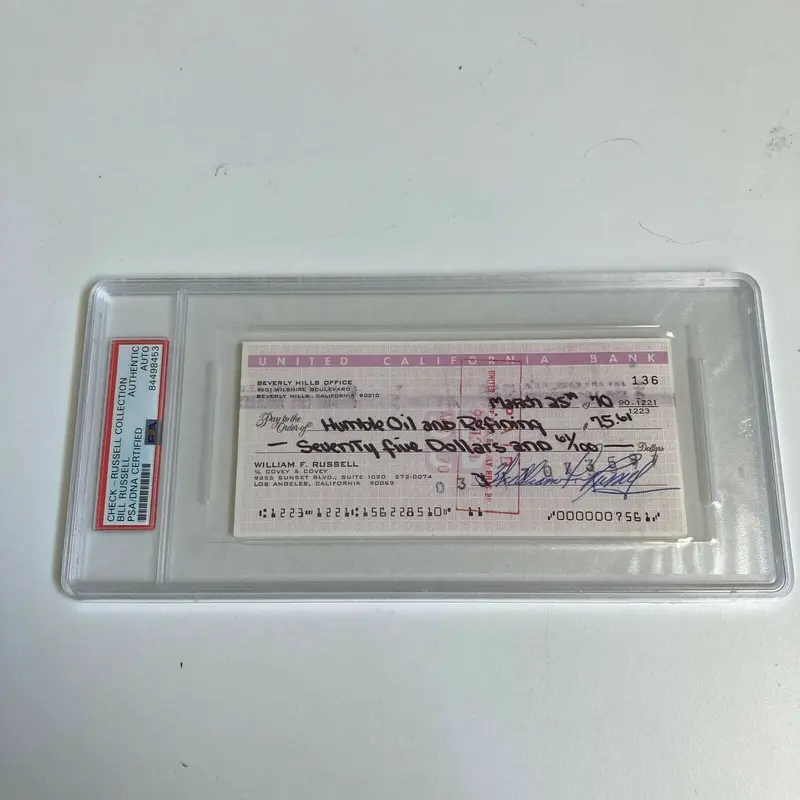 Bill Russell Signed Autographed Bank Check PSA DNA Boston Celtics HOF Legend