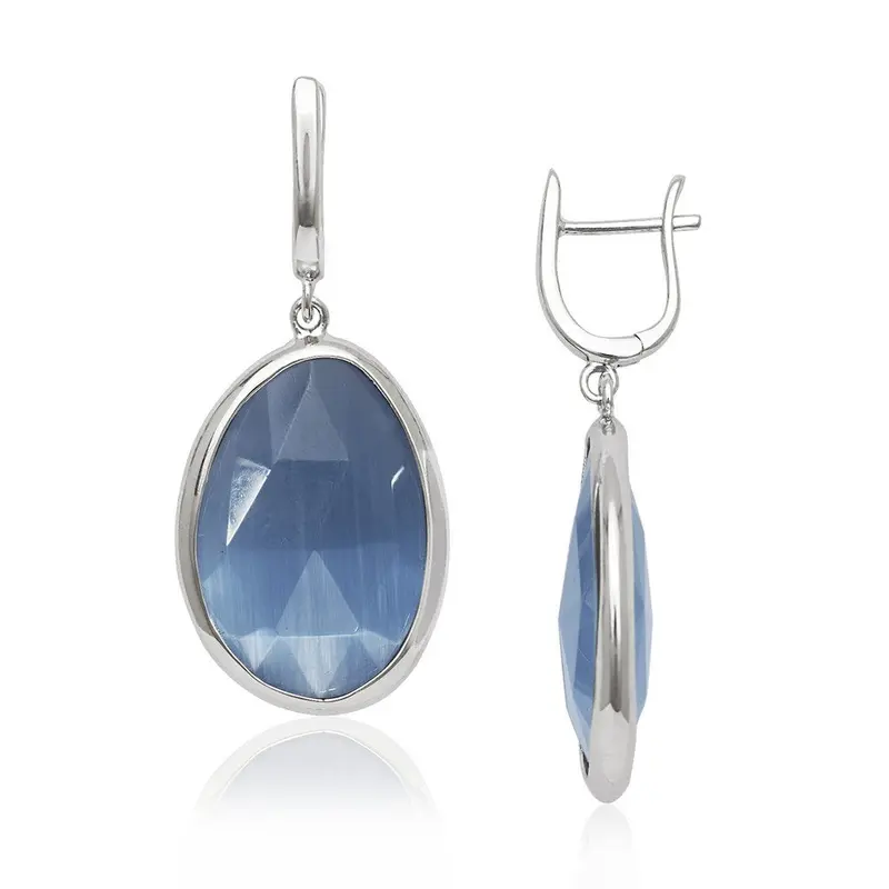 Sterling Silver Denim Blue Cat?s Eye Earrings