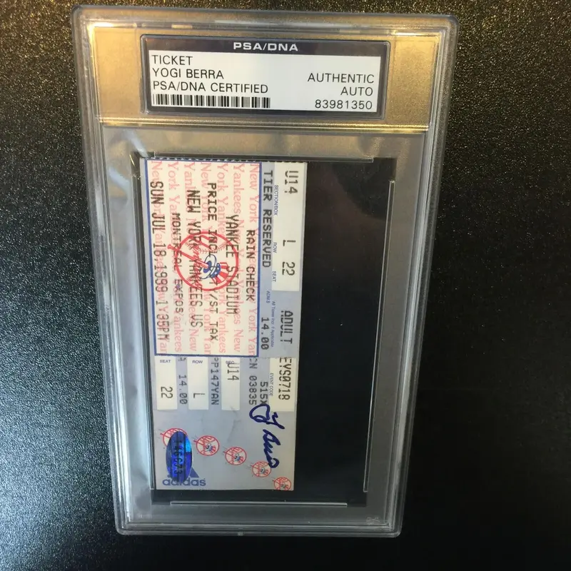 Yogi Berra Day Signed July 18, 1999 Yankees Ticket David Cone Perfect Game PSA