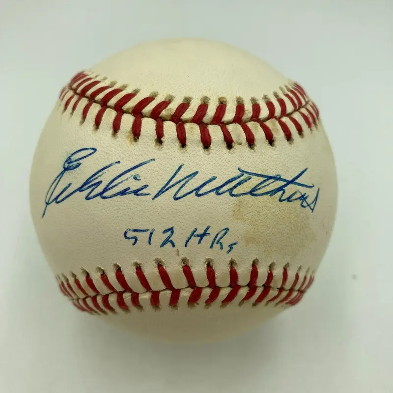 Eddie Mathews 512 Home Runs Signed Official National League Baseball JSA COA