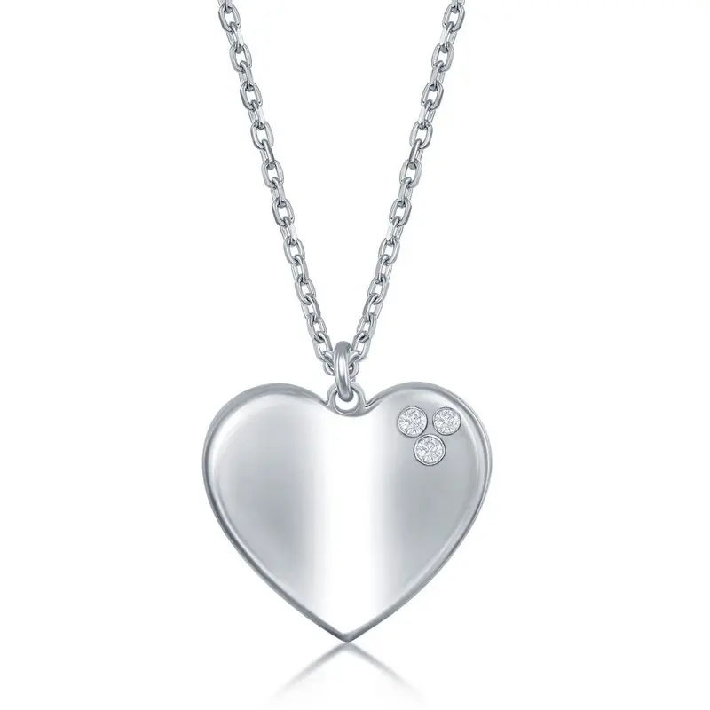 Sterling Silver 0.024cttw Diamond Accent High Polished Heart Necklace
