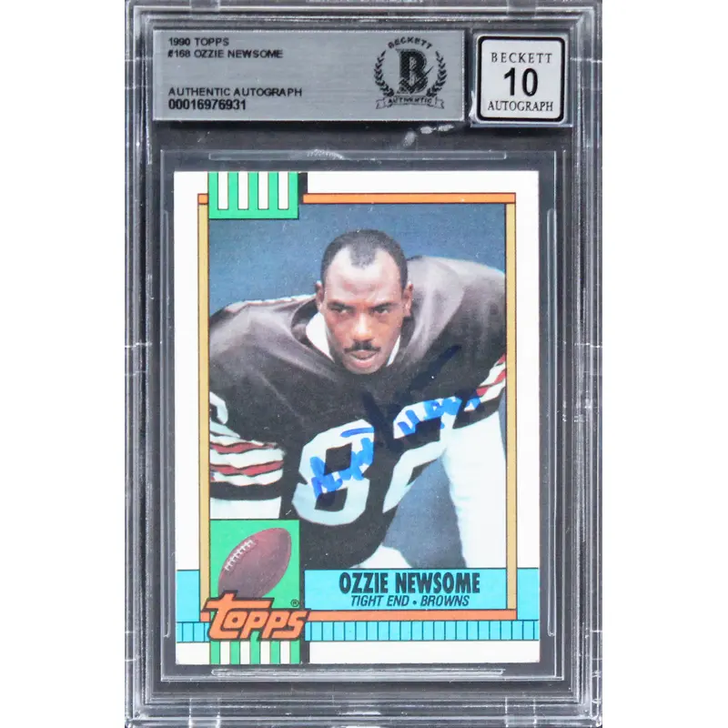 Browns Ozzie Newsome "HOF 99" Signed 1990 Topps #168 Card Auto 10! BAS Slabbed