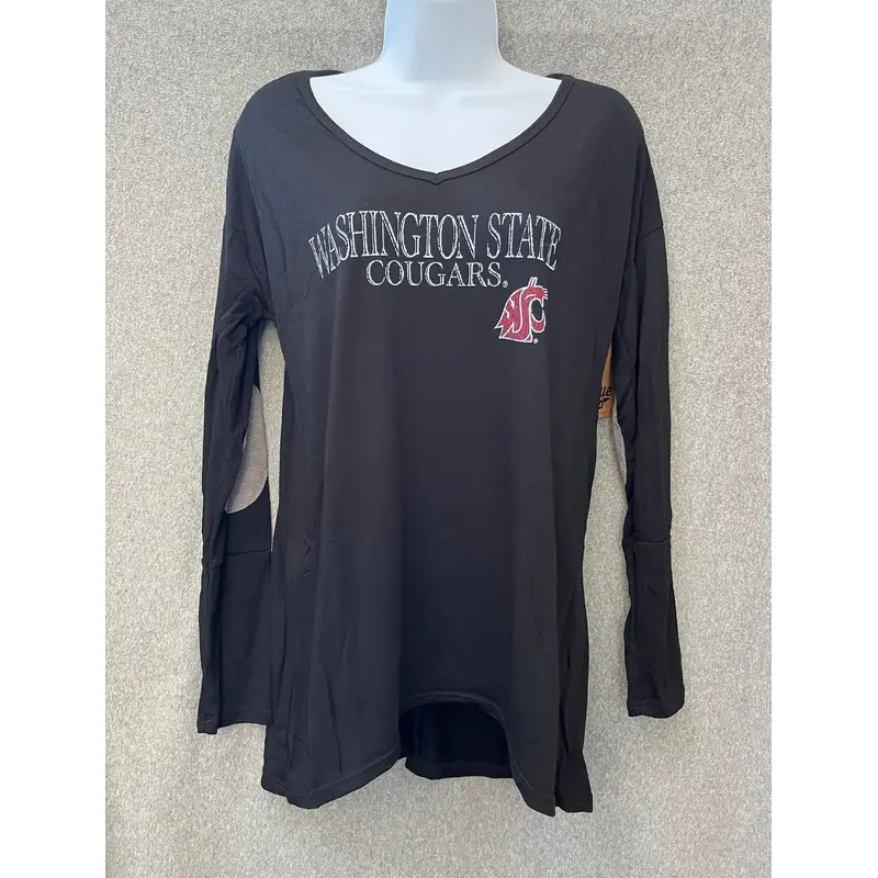 Women's WSU black long sleeve V-neck shirt