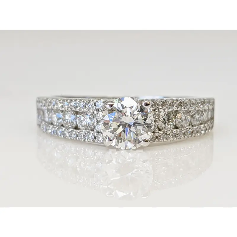 14K WHITE 1.17 CARAT TOTAL WEIGHT VS2 H DIAMOND ROUND ESTATE RING 3.5 GRAMS