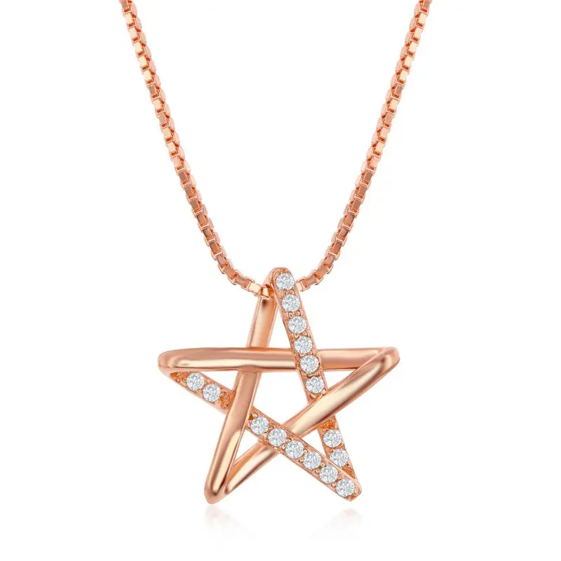 Sterling Silver Cubic Zirconia Star Necklace - Rose Gold Plated