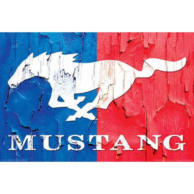 Ford Mustang Retro-Style Red-White-And-Blue Logo Emblem Poster - Aquarius Images