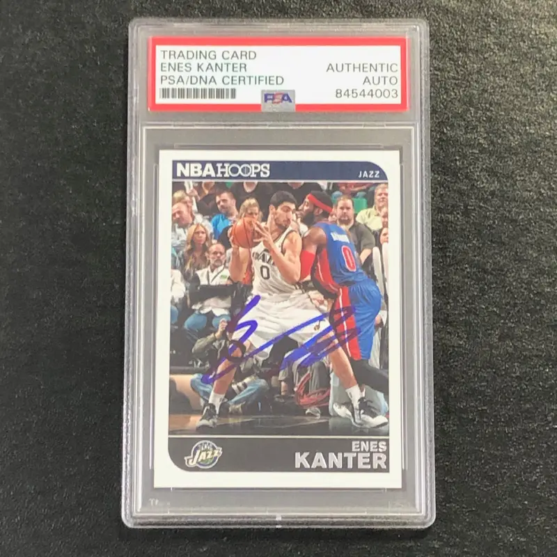 2014-15 NBA Hoops #50 Enes Kanter Signed Card AUTO PSA Slabbed Jazz