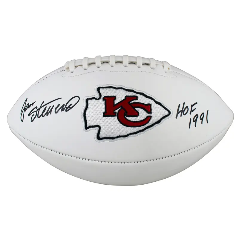 Chiefs Jan Stenerud "HOF 91" Signed White Panel Logo Football BAS Witnessed