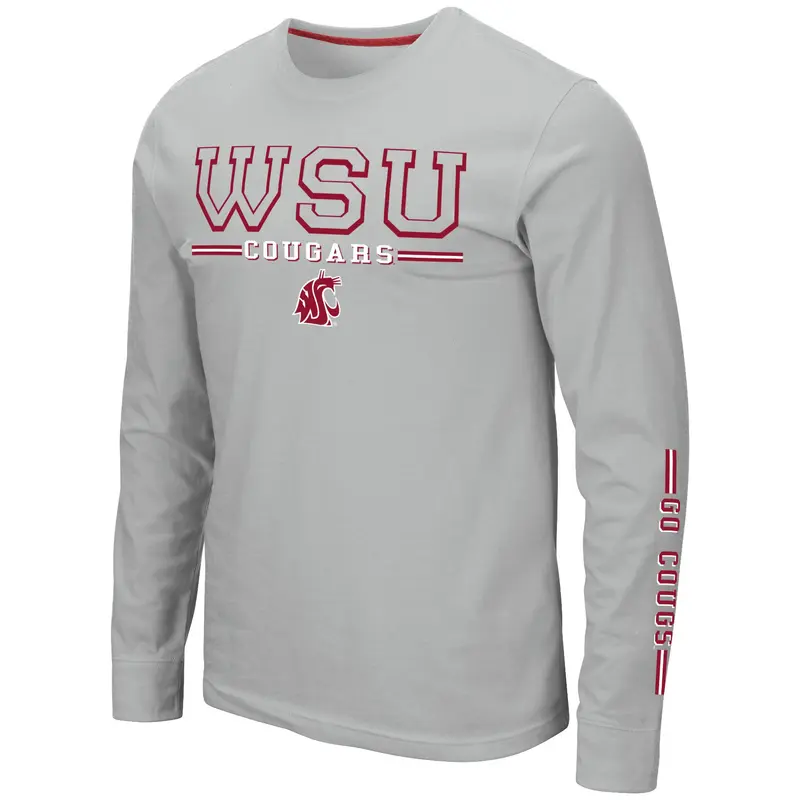 Mens Gray Long Sleeve WSU Tee