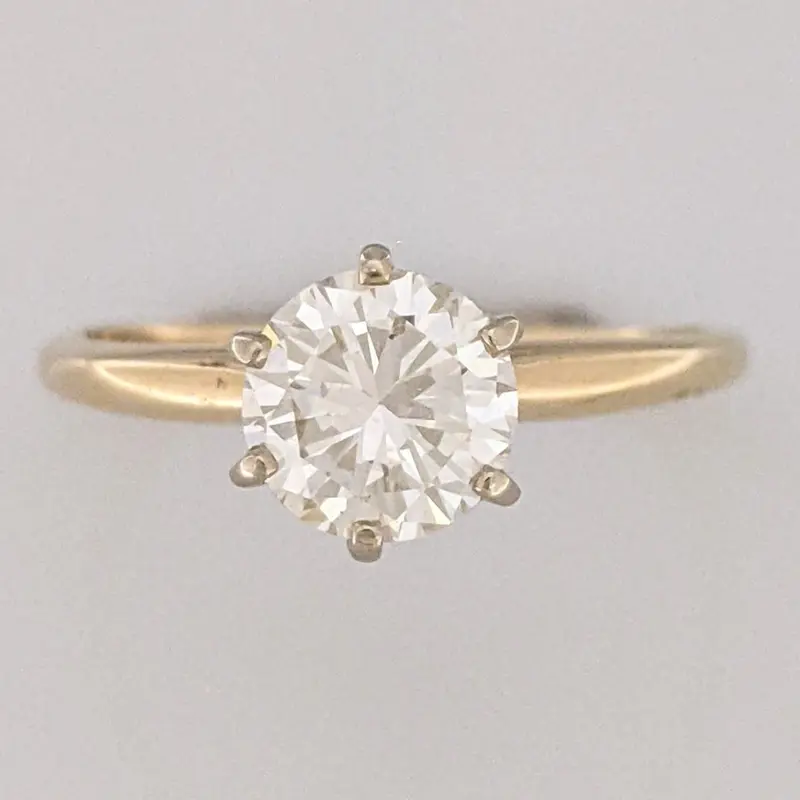 14K 1.05 CARAT TOTAL VVS1 H DIAMOND ROUND SOLITAIRE 6-PRONG ESTATE RING 1.9 GRAMS