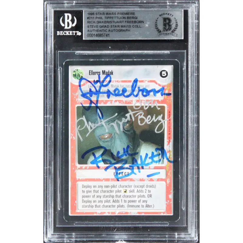 Star Wars (4) Baker, Freeborn +2 Signed 1995 SW Premiere #211 Card BAS Slabbed