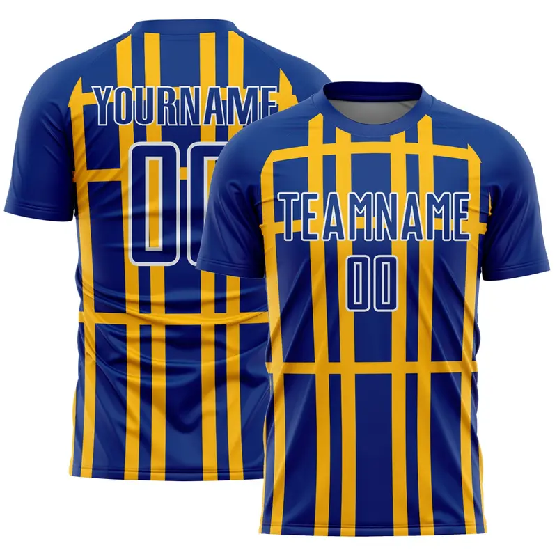 Custom Royal Gold-White Stripe Line Sublimation Soccer Uniform Jersey