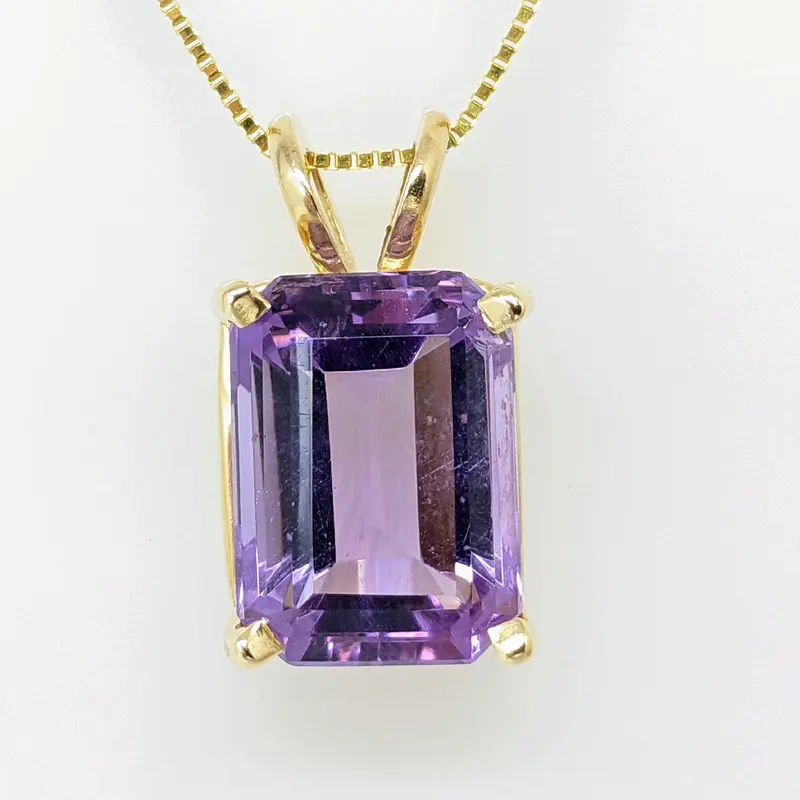 14K AMETHYST EMERALD CUT 10X14 ESTATE PENDANT & CHAIN 5.6 GRAMS