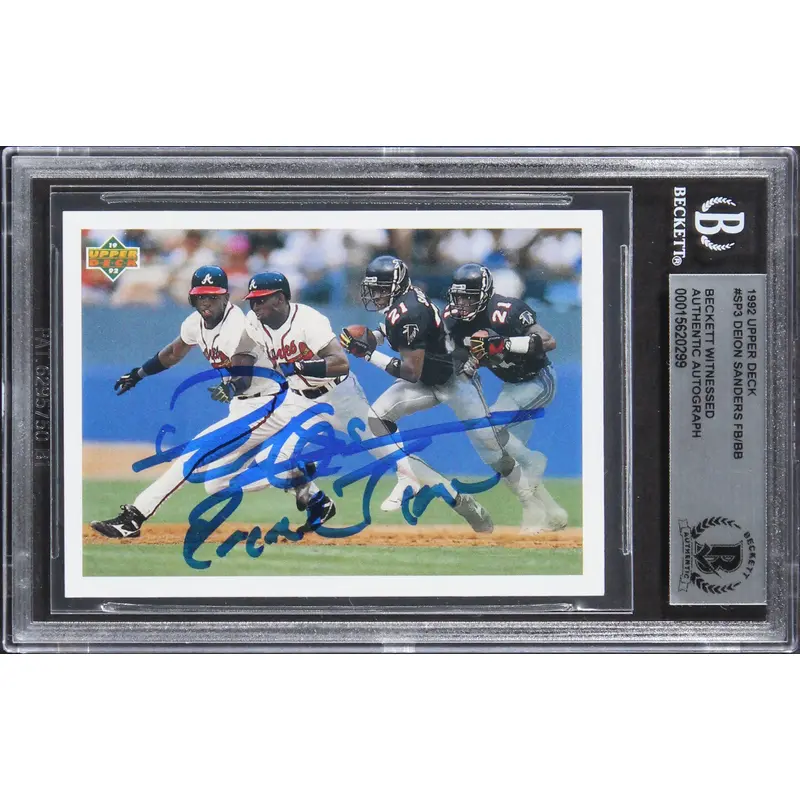 Deion Sanders "Primetime" Signed 1992 Upper Deck #SP3 FB/BB Card BAS Slabbed