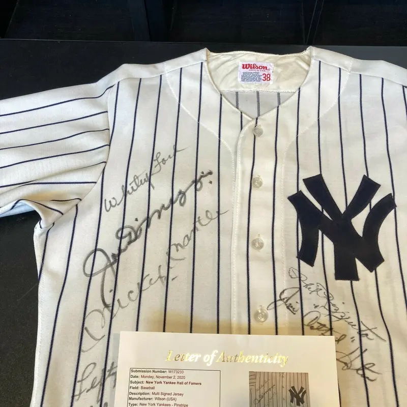 Mickey Mantle & Joe Dimaggio Yankees Hall Of Fame Legends Signed Jersey JSA COA