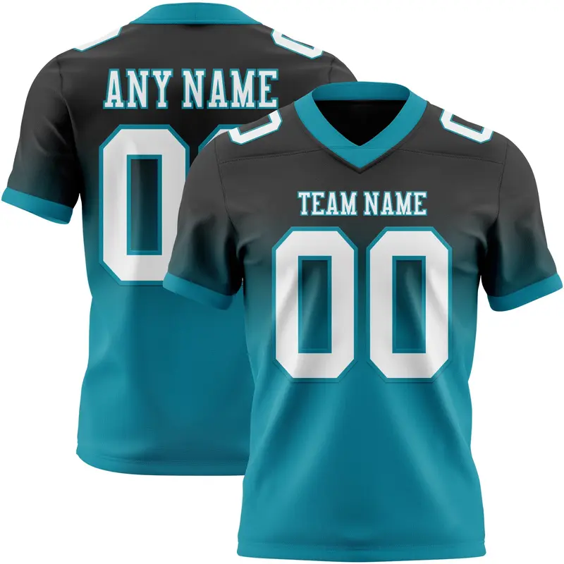 Custom Black White-Teal Mesh Authentic Fade Fashion Football Jersey