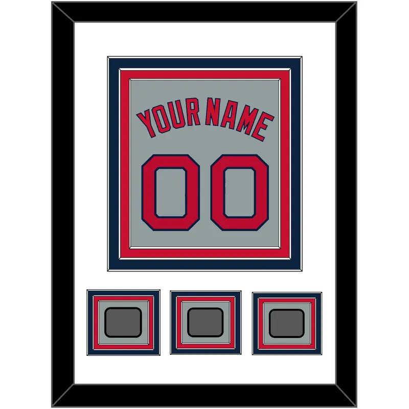 Boston Name, Number & Three World Series Jersey Patches - Road Gray - Triple Mat 1
