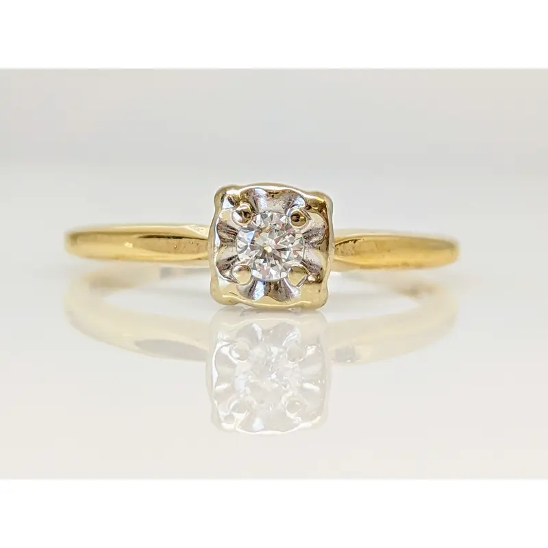 14K .10 CARAT TOTAL SI1 I ROUND DIAMOND ILLUSION HEAD SOLITAIRE ESTATE RING 2.0 GRAMS