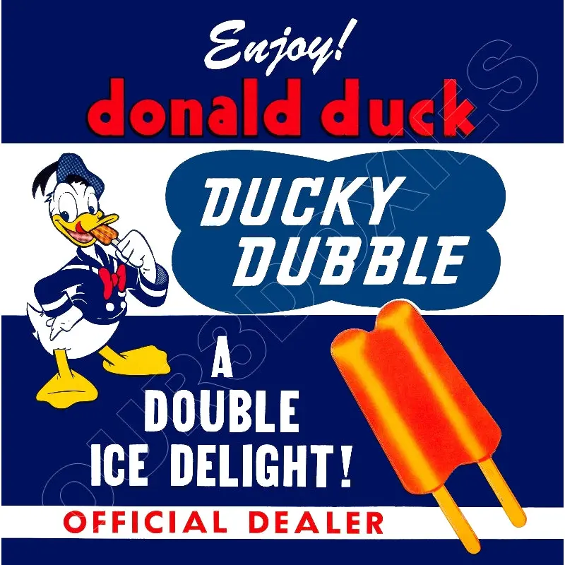 1950's Donald Duck Ice Cream Store Counter Standup Sign - Ducky Dubble - 2483