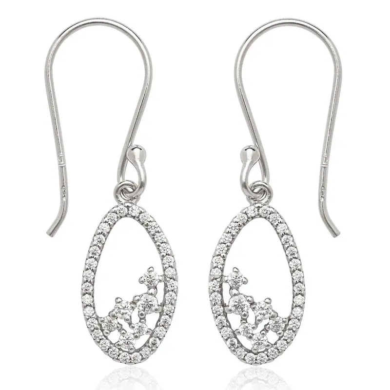Sterling Silver Open Oval CZ Earrings
