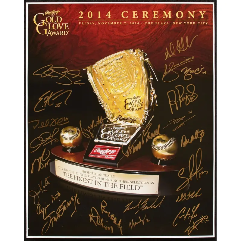 Stunning Gold Glove Winners Signed Poster Albert Pujols Christian Yelich BAS COA