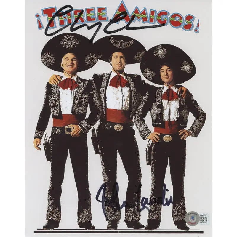 Chevy Chase and John Landis Three Amigos! Signed 8x10 Photo BAS #WY99821