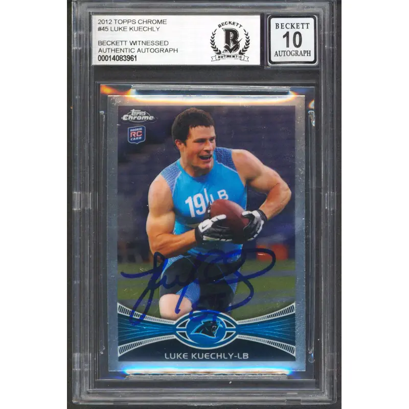 Panthers Luke Kuechly Signed 2012 Topps Chrome #45 Rookie Card Auto 10! BAS Slab