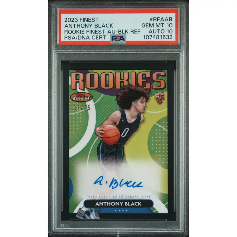 Anthony Black 2023 Topps Finest Black Refractor Auto #8/25 PSA 10 Auto 10