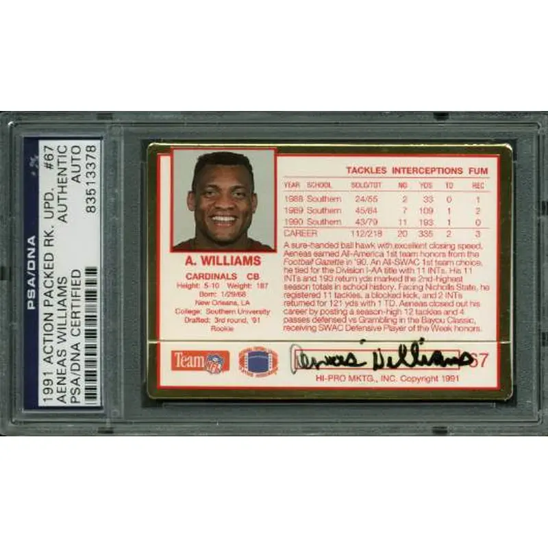 Cardinals Aeneas Williams Signed Card 1991 Action Packed #67 PSA/DNA Slabbed