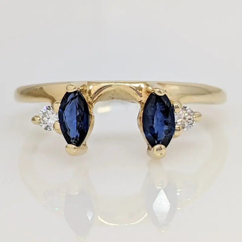 14K SAPPHIRE "AA" MARQUISE CUT 5X2.5 (2) WITH (2) DIAMOND MELEE ESTATE WRAP 1.9 GRAMS