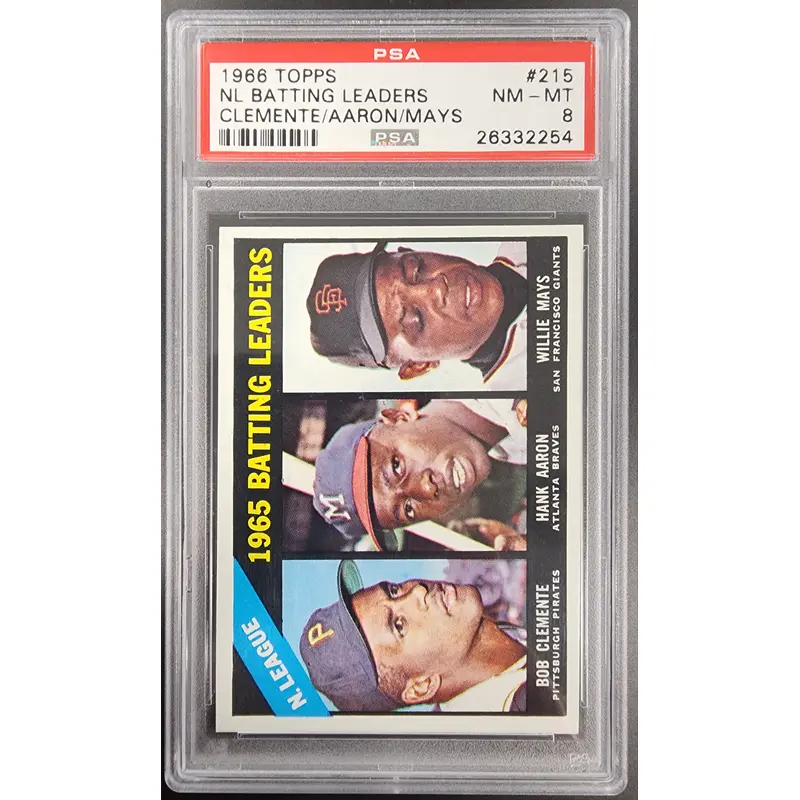 Clemente + Aaron + Mays 1966 Topps Batting Leaders #215 PSA 8 Nm-Mint