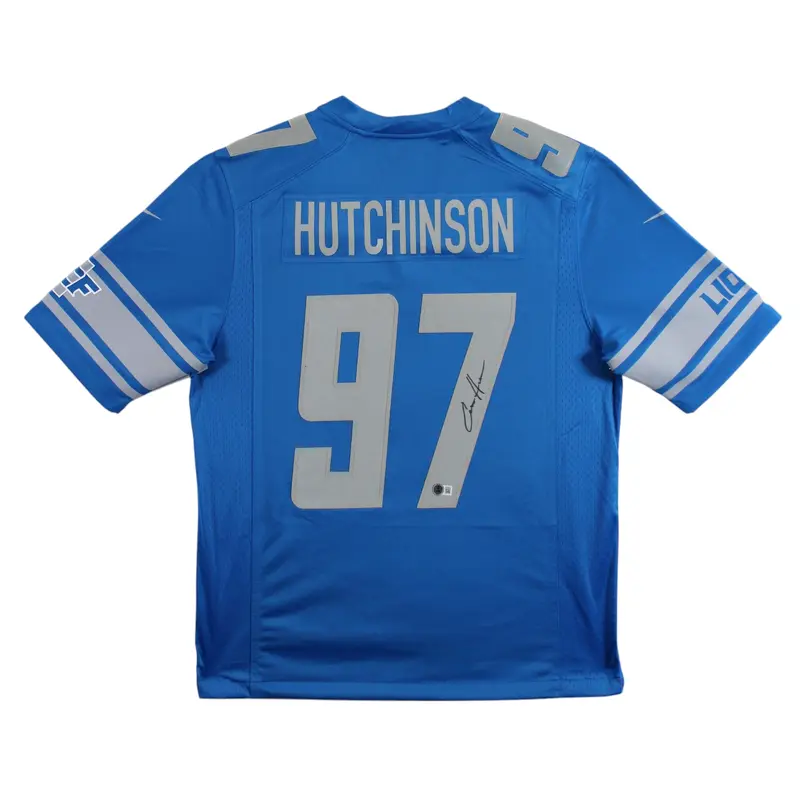 Lions Aidan Hutchinson Authentic Signed Blue Nike Limited Jersey BAS Witnessed