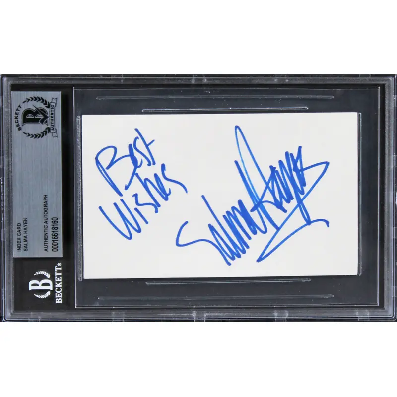Salma Hayek Grown Ups "Best Wishes" Signed 3x5 Index Card BAS Slabbed 1